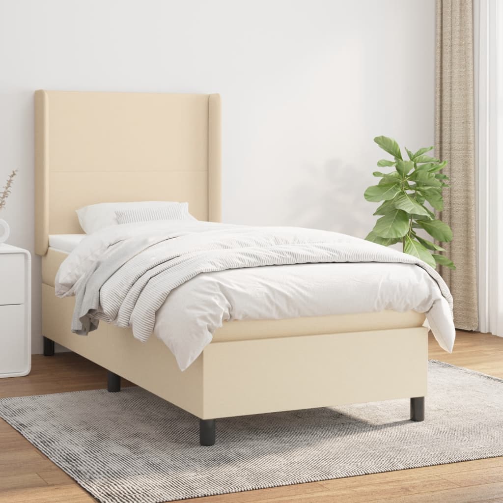 Boxspring met matras stof crèmekleurig 80x200 cm – afbeelding 1