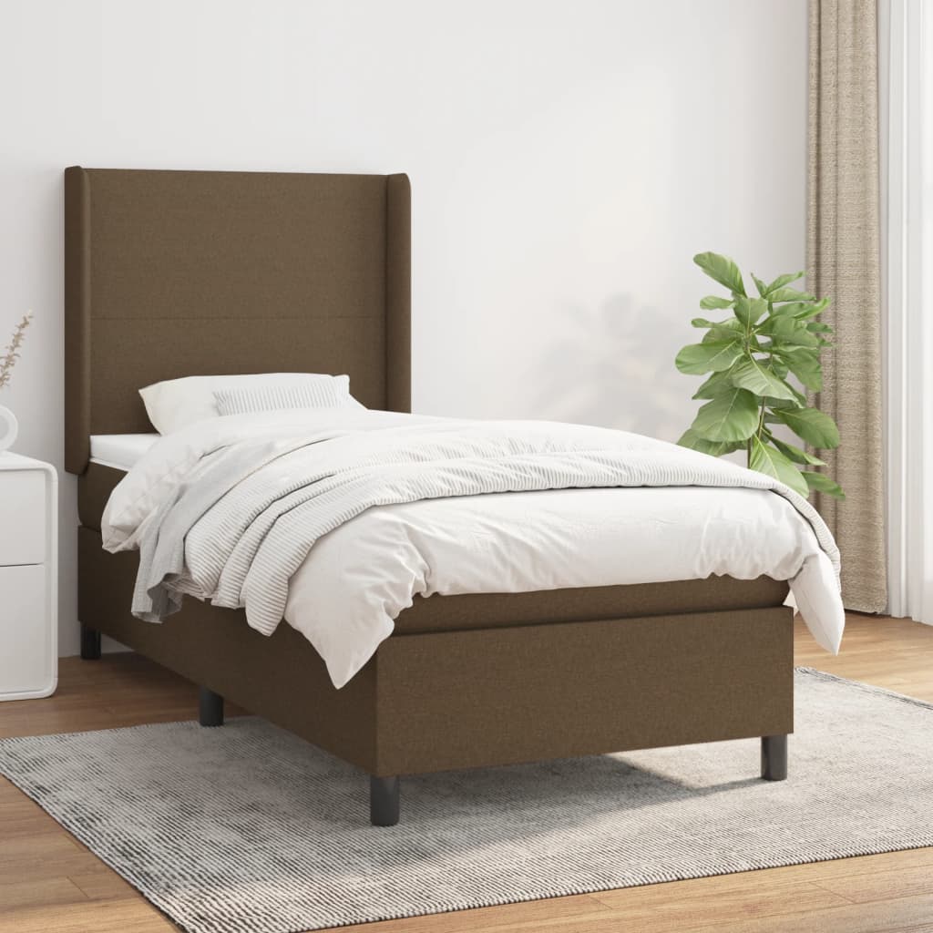 Boxspring met matras stof donkerbruin 90x190 cm – afbeelding 1