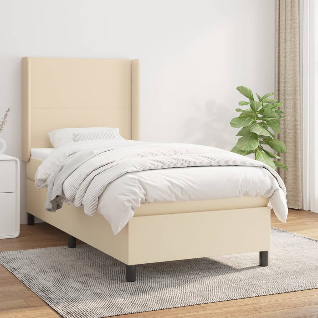 Boxspring met matras stof crèmekleurig 90x200 cm – afbeelding 1