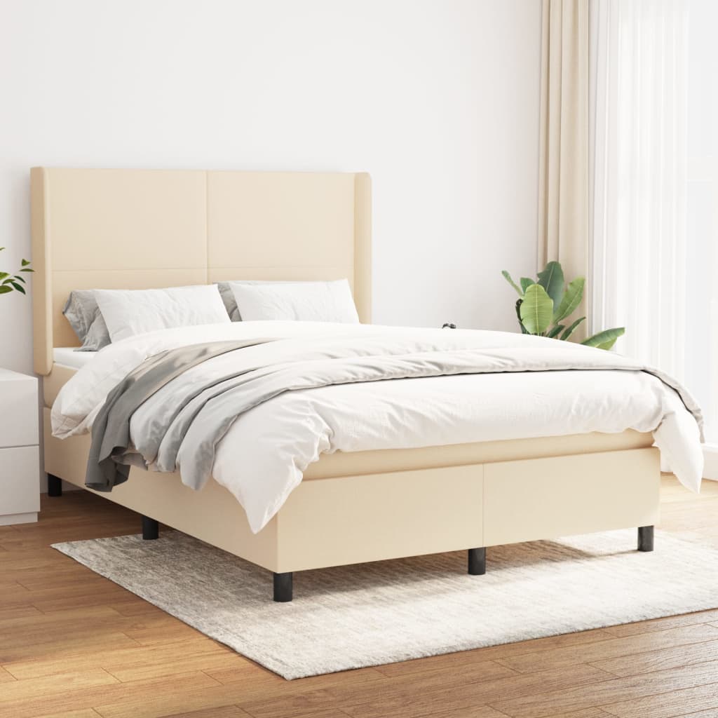 Boxspring met matras stof crèmekleurig 140x190 cm – afbeelding 1