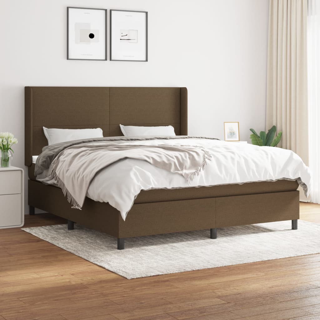 Boxspring met matras stof donkerbruin 180x200 cm – afbeelding 1