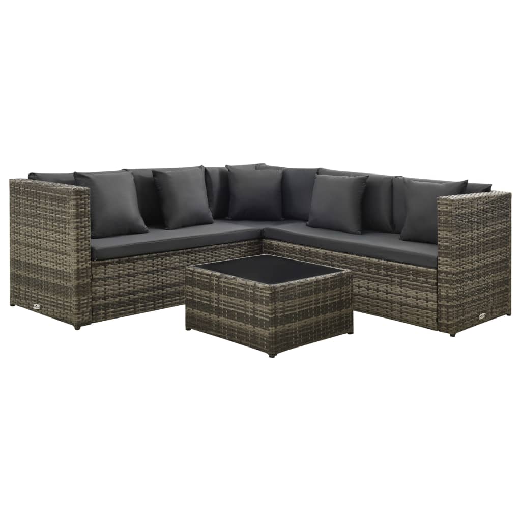 4-delige Loungeset met kussens poly rattan grijs – afbeelding 1
