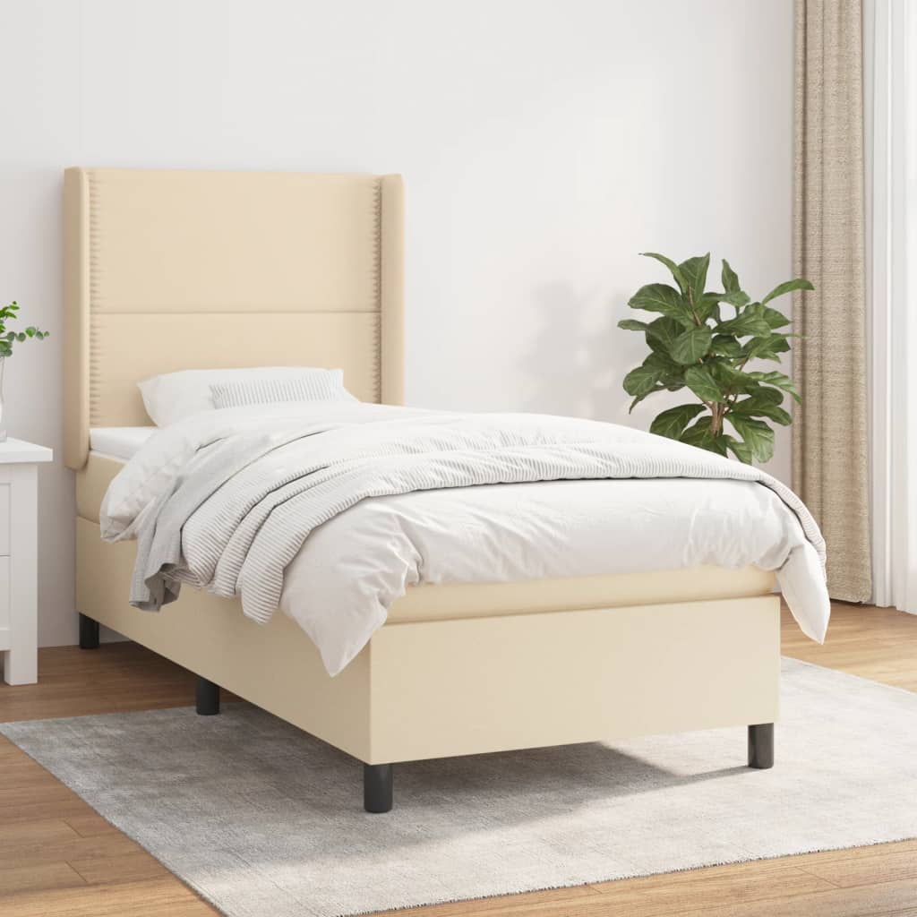 Boxspring met matras stof crèmekleurig 100x200 cm – afbeelding 1