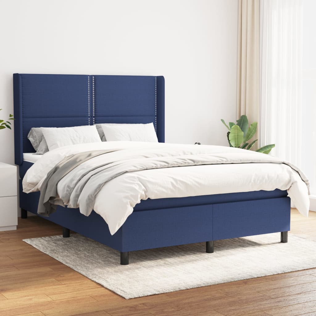Boxspring met matras stof blauw 140x200 cm – afbeelding 1