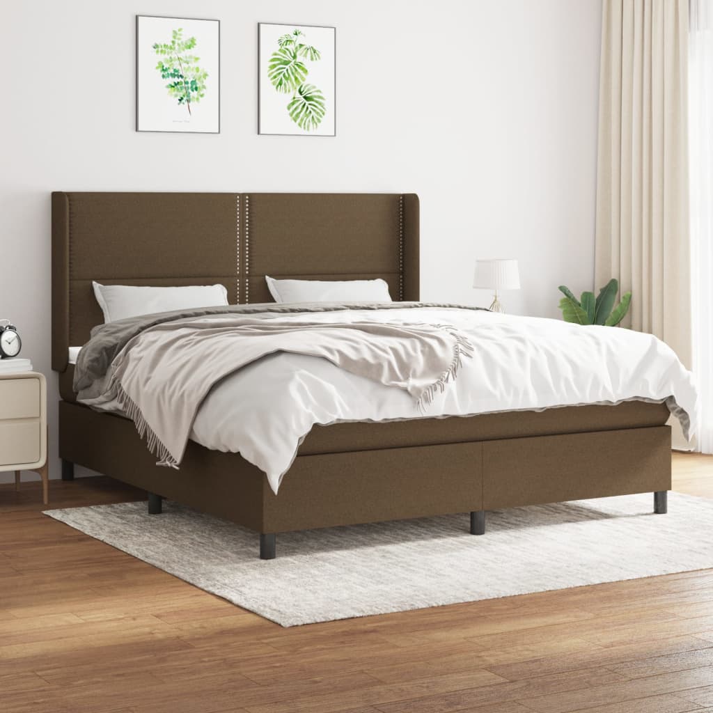Boxspring met matras stof donkerbruin 180x200 cm – afbeelding 1
