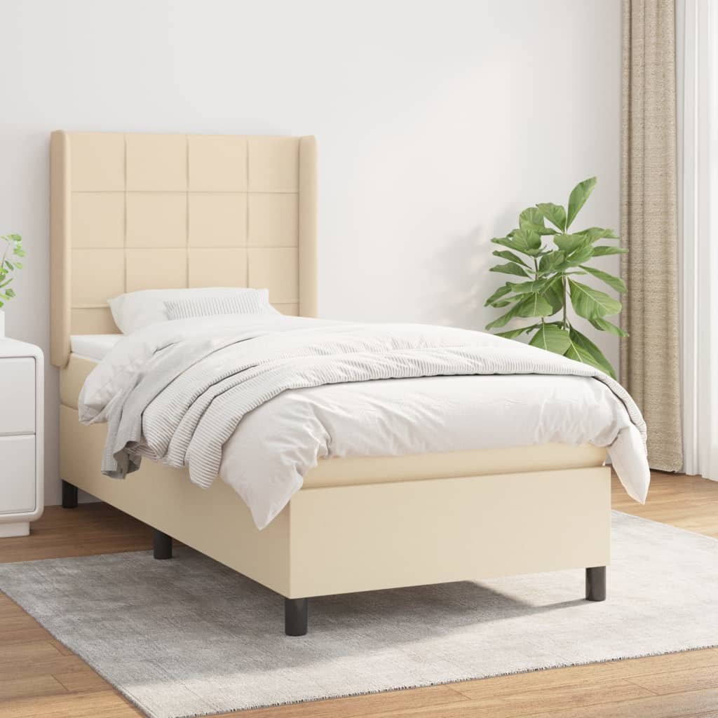 Boxspring met matras stof crèmekleurig 100x200 cm – afbeelding 1