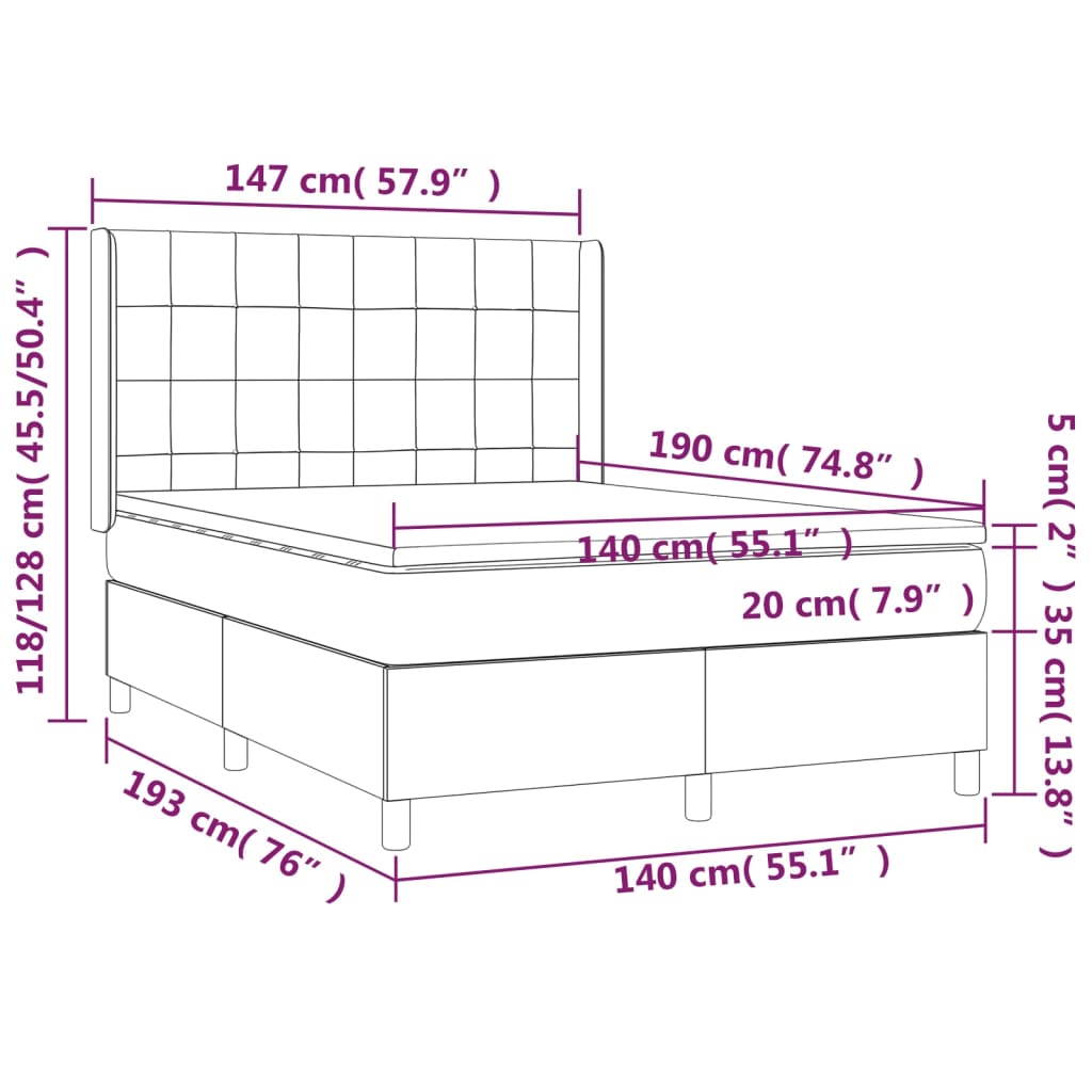 Boxspring met matras stof taupe 140x190 cm – afbeelding 7