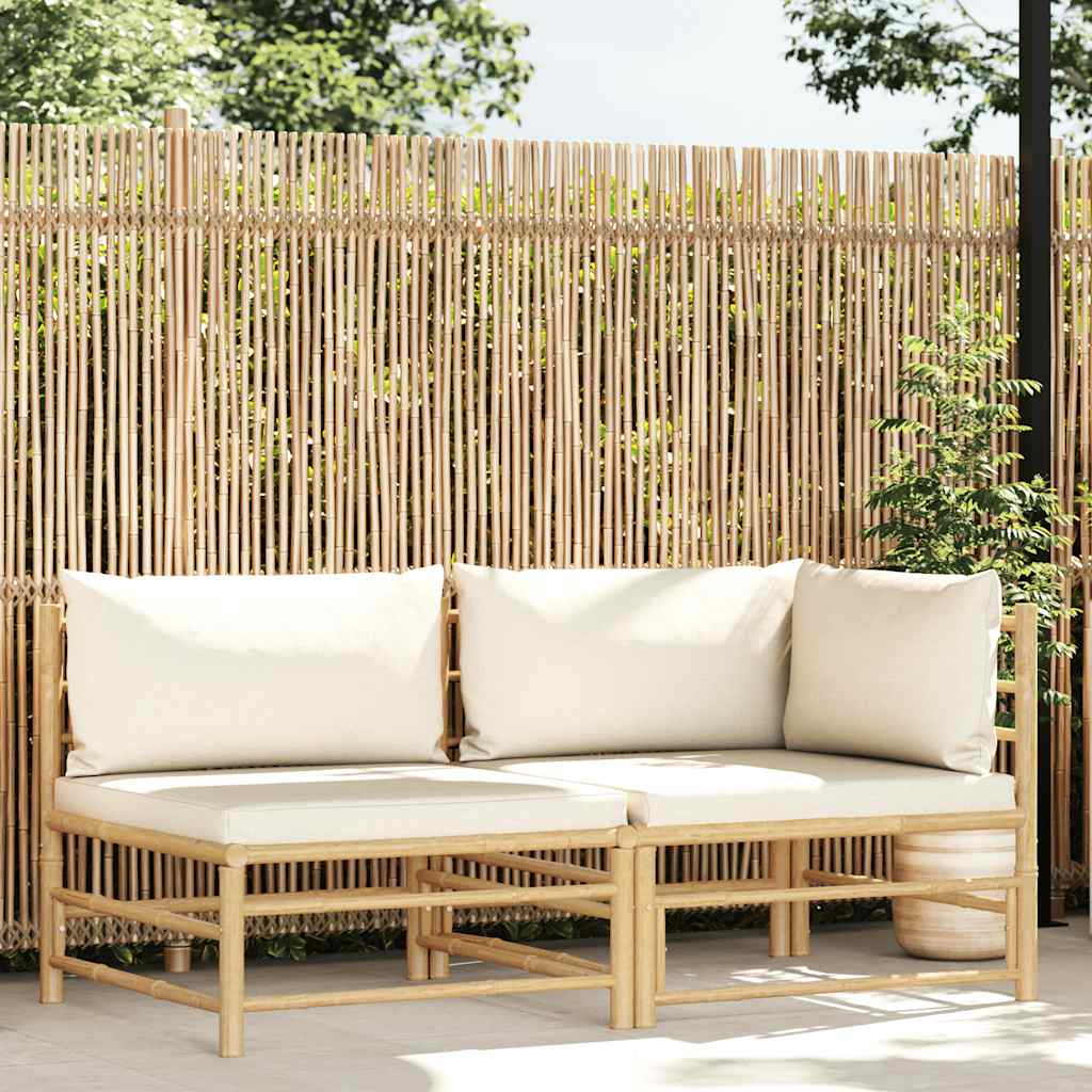 2-delige Loungeset met crèmewitte kussens bamboe
