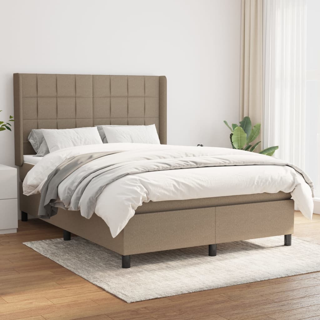 Boxspring met matras stof taupe 140x200 cm – afbeelding 1