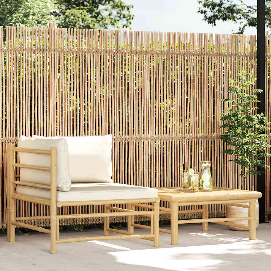 2-delige Loungeset met crèmewitte kussens bamboe – afbeelding 1