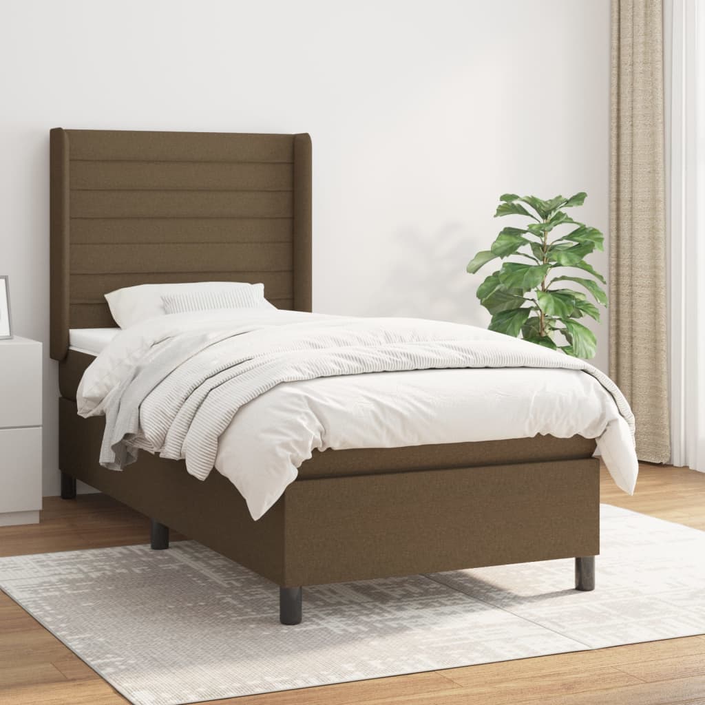 Boxspring met matras stof donkerbruin 90x190 cm – afbeelding 1