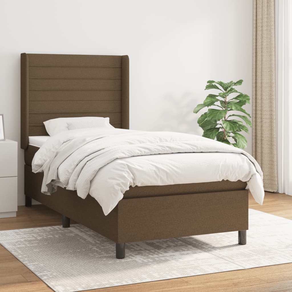 Boxspring met matras stof donkerbruin 90x200 cm – afbeelding 1