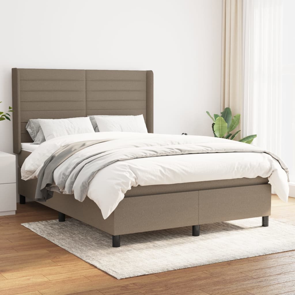 Boxspring met matras stof taupe 140x190 cm – afbeelding 1