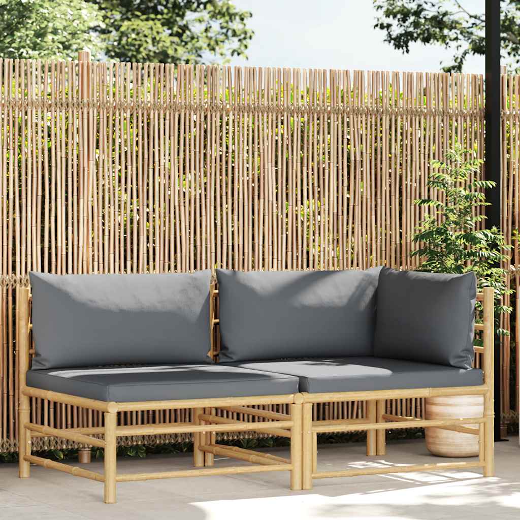 2-delige Loungeset met donkergrijze kussens bamboe – afbeelding 1