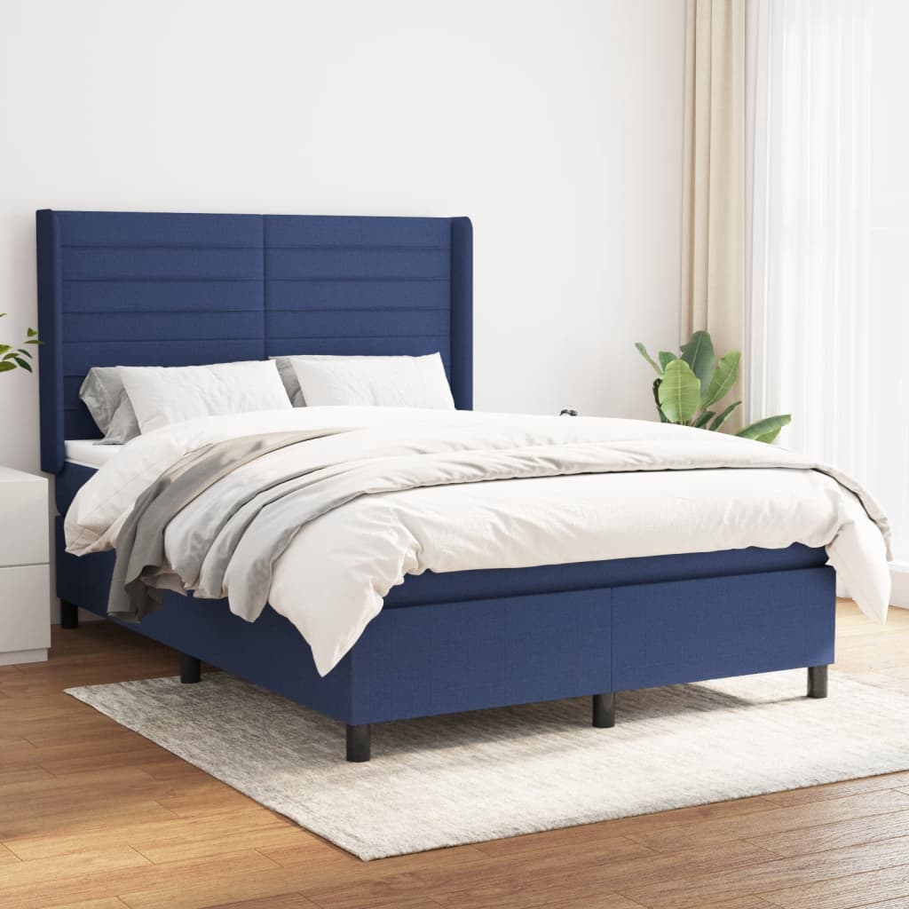 Boxspring met matras stof blauw 140x200 cm – afbeelding 1