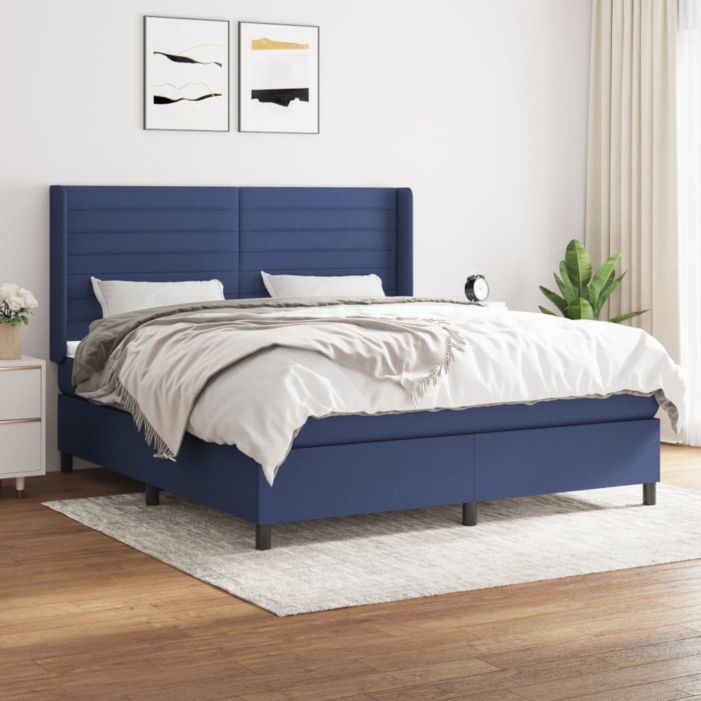 Boxspring met matras stof blauw 160x200 cm – afbeelding 1