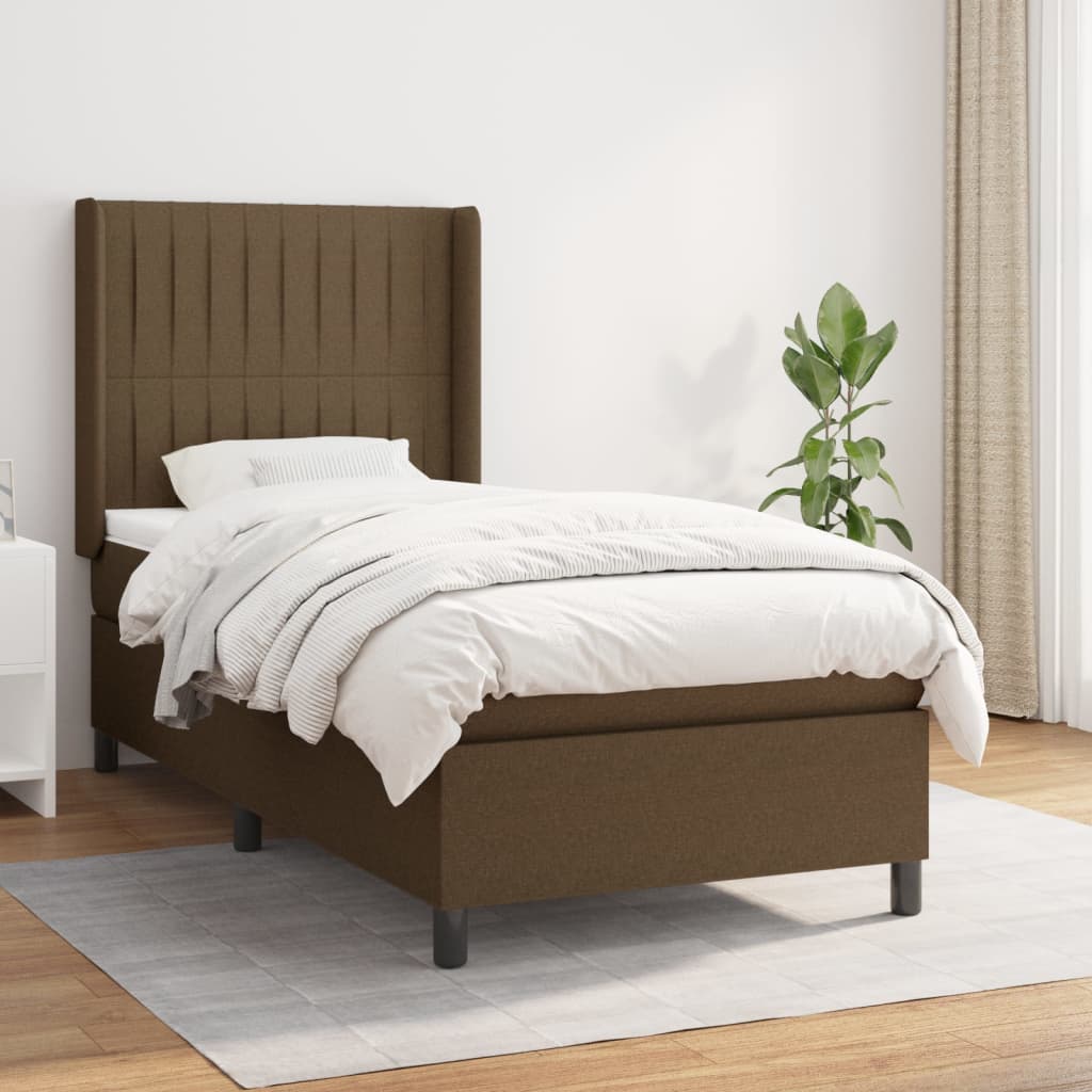 Boxspring met matras stof donkerbruin 80x200 cm – afbeelding 1