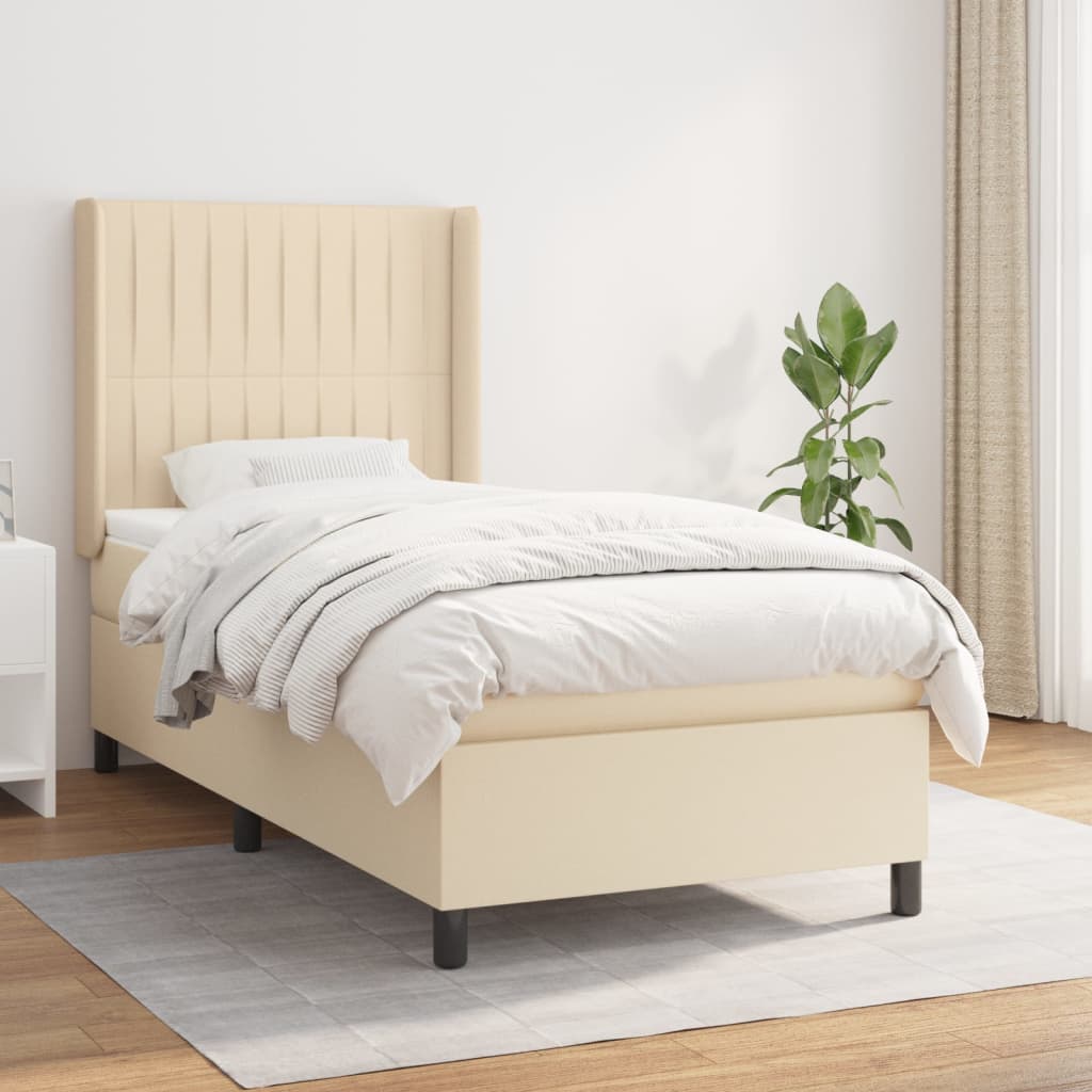 Boxspring met matras stof crèmekleurig 100x200 cm – afbeelding 1
