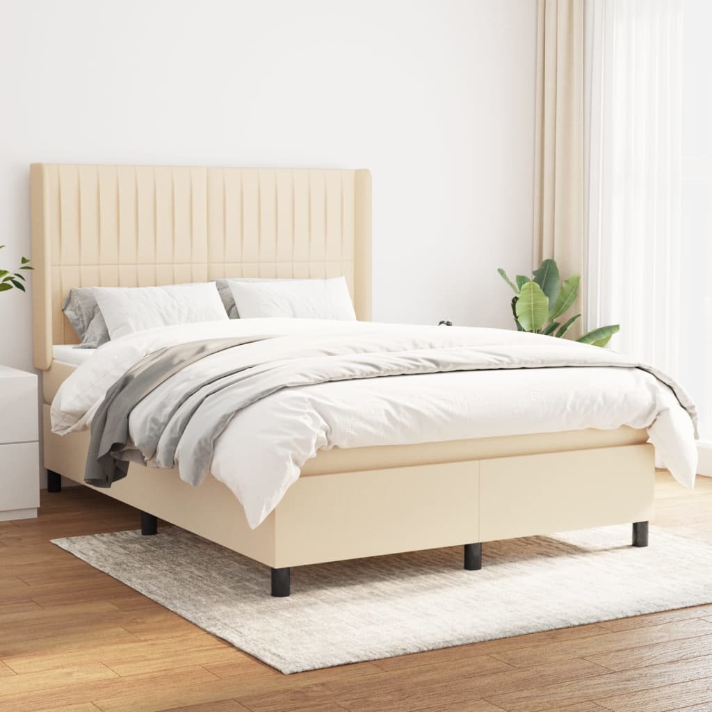 Boxspring met matras stof crèmekleurig 140x200 cm – afbeelding 1