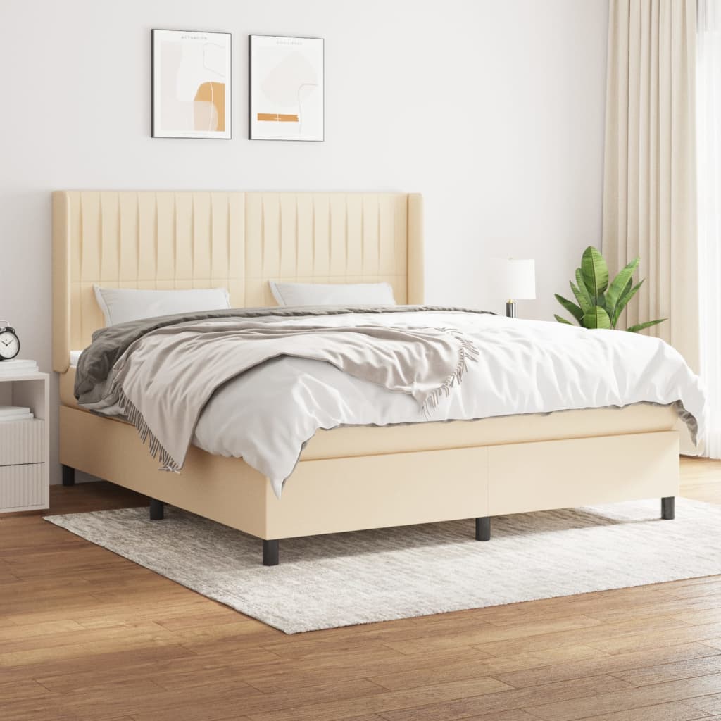 Boxspring met matras stof crèmekleurig 160x200 cm – afbeelding 1