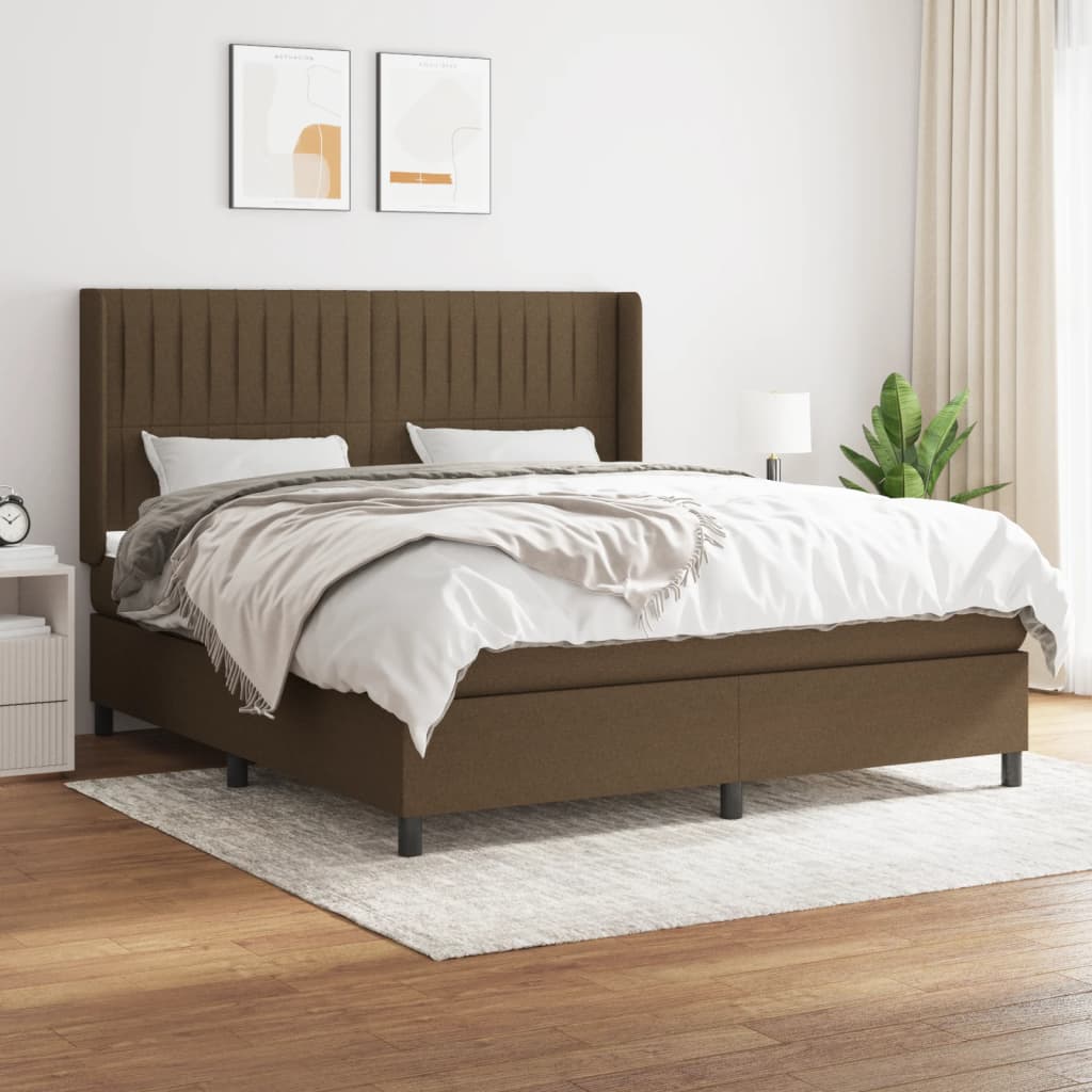 Boxspring met matras stof donkerbruin 180x200 cm – afbeelding 1