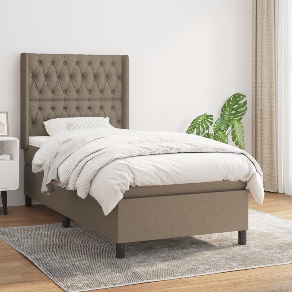 Boxspring met matras stof taupe 90x200 cm – afbeelding 1