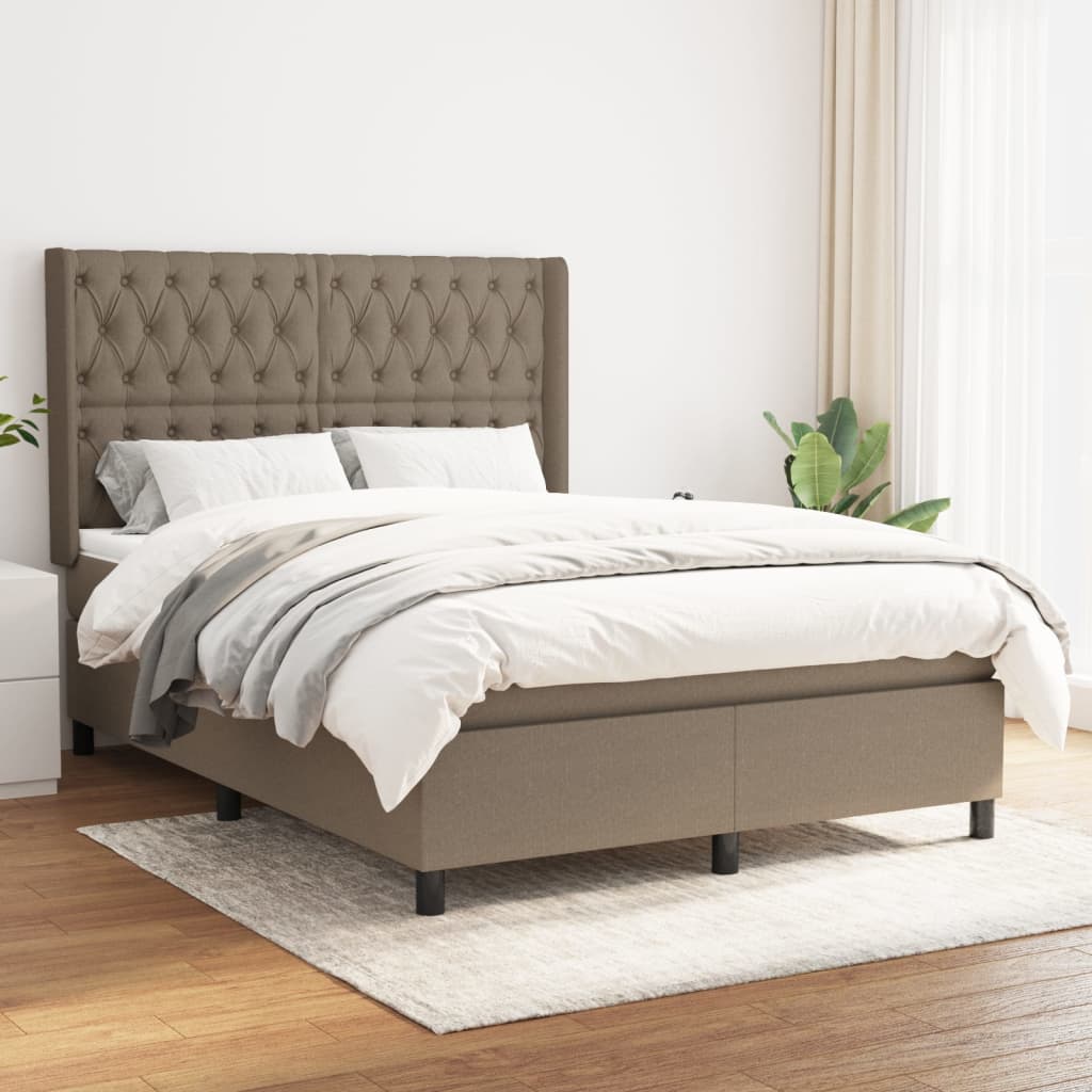 Boxspring met matras stof taupe 140x190 cm – afbeelding 1