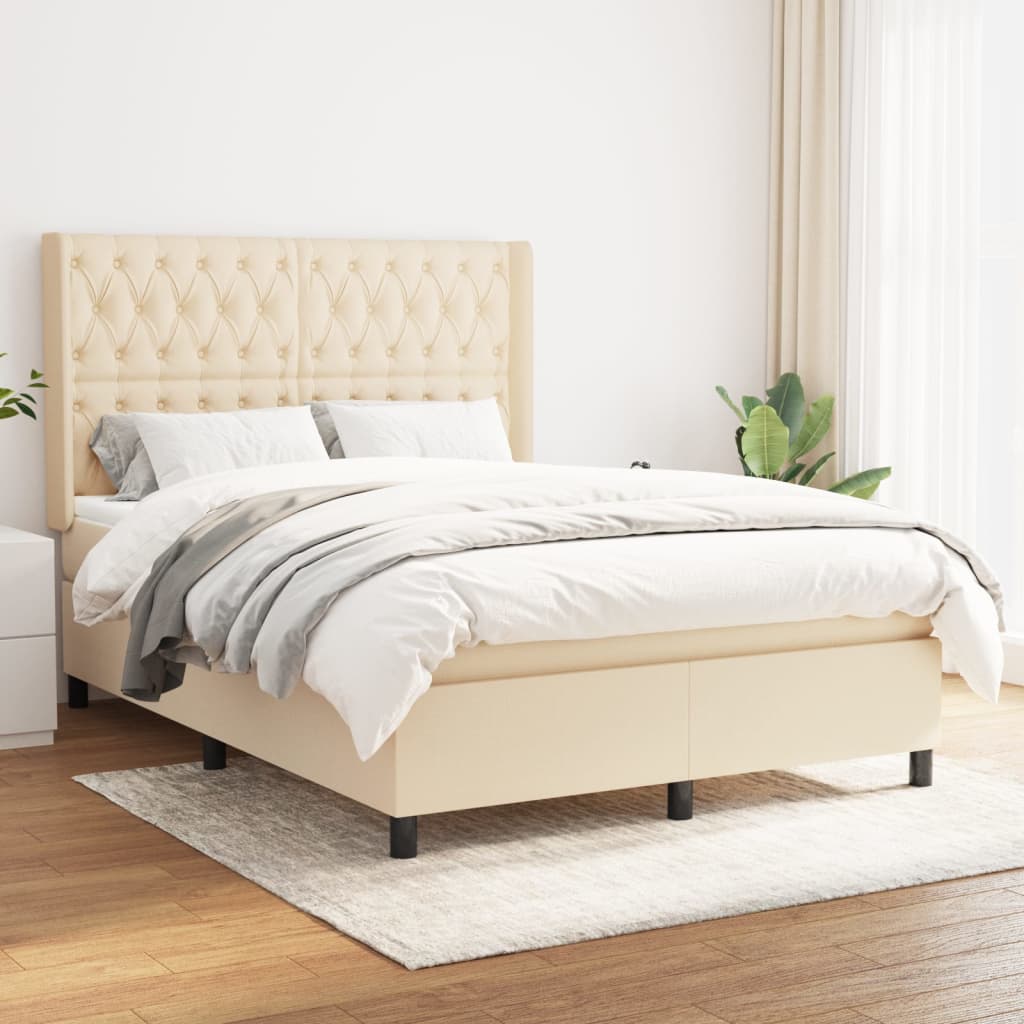Boxspring met matras stof crèmekleurig 140x190 cm – afbeelding 1