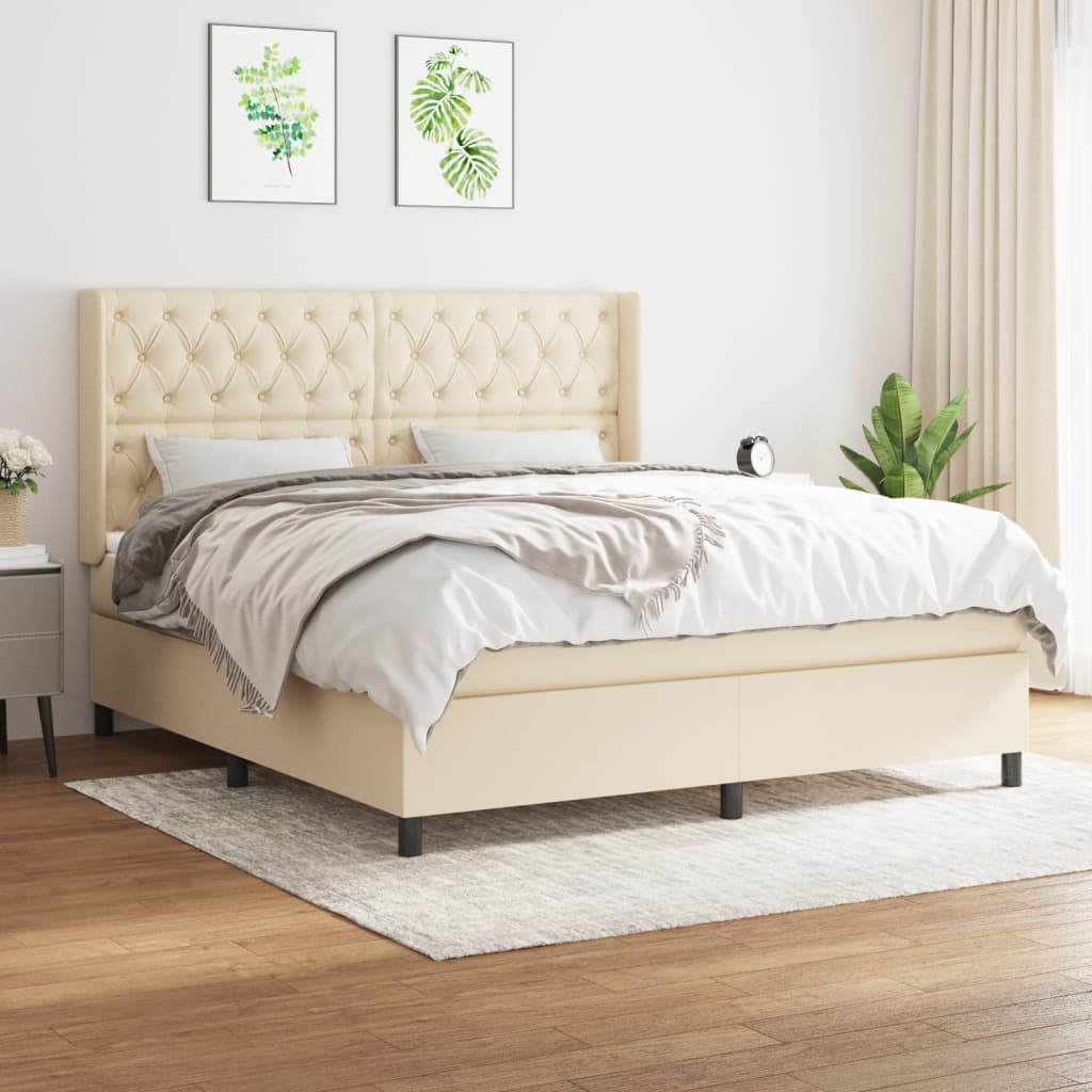 Boxspring met matras stof crèmekleurig 160x200 cm – afbeelding 1