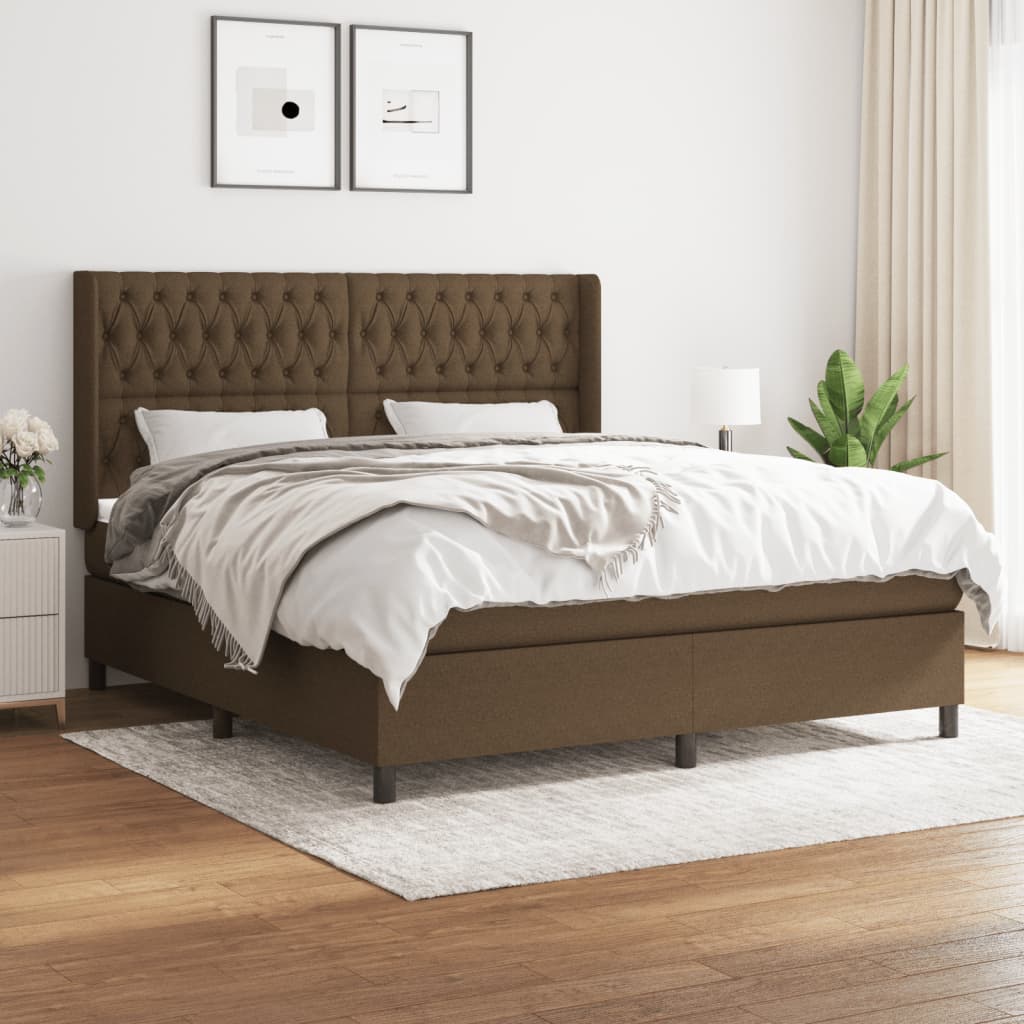 Boxspring met matras stof donkerbruin 180x200 cm – afbeelding 1