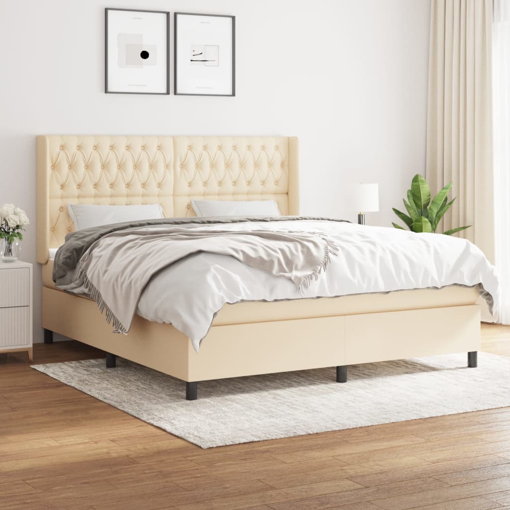Boxspring met matras stof crèmekleurig 180x200 cm – afbeelding 1