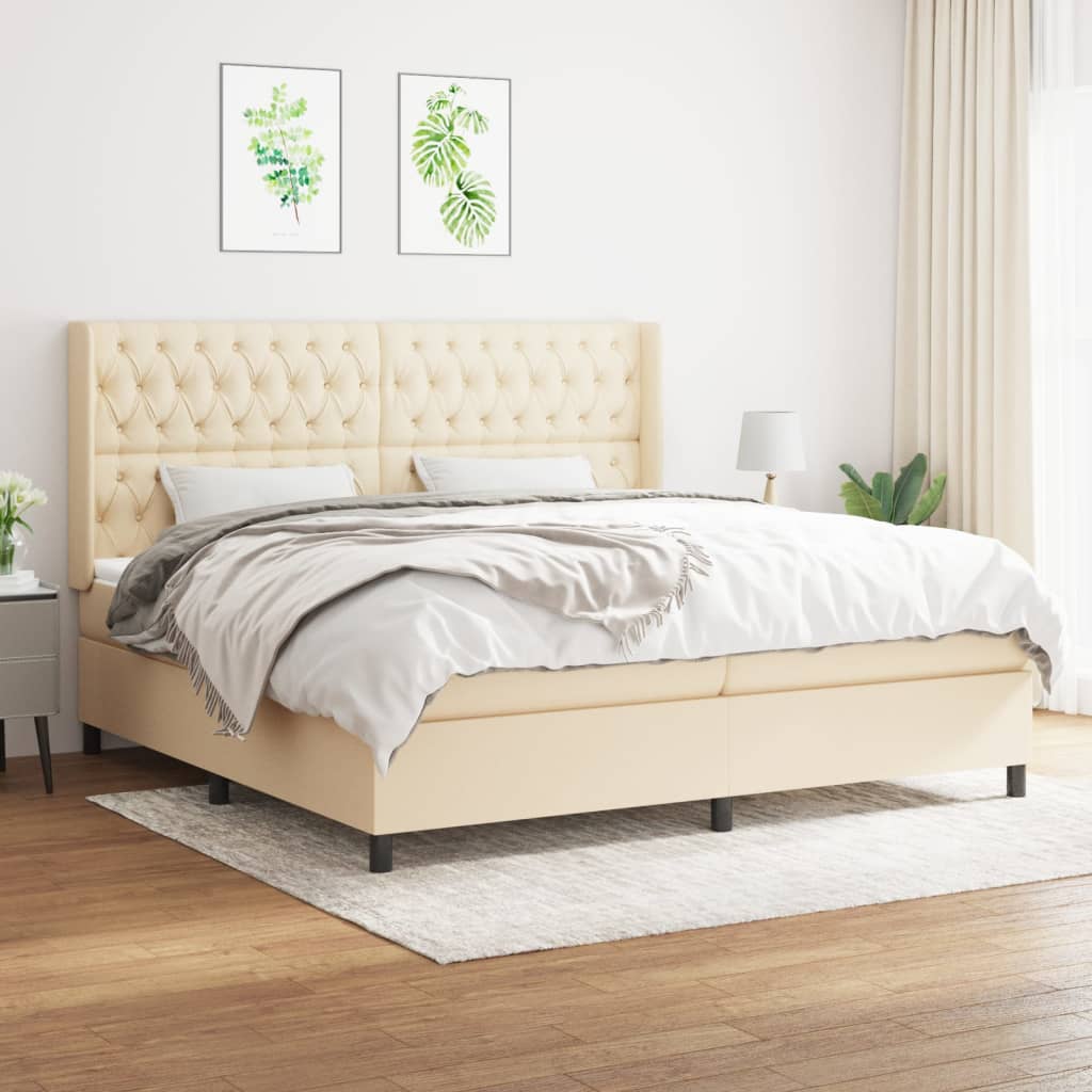 Boxspring met matras stof crèmekleurig 200x200 cm – afbeelding 1