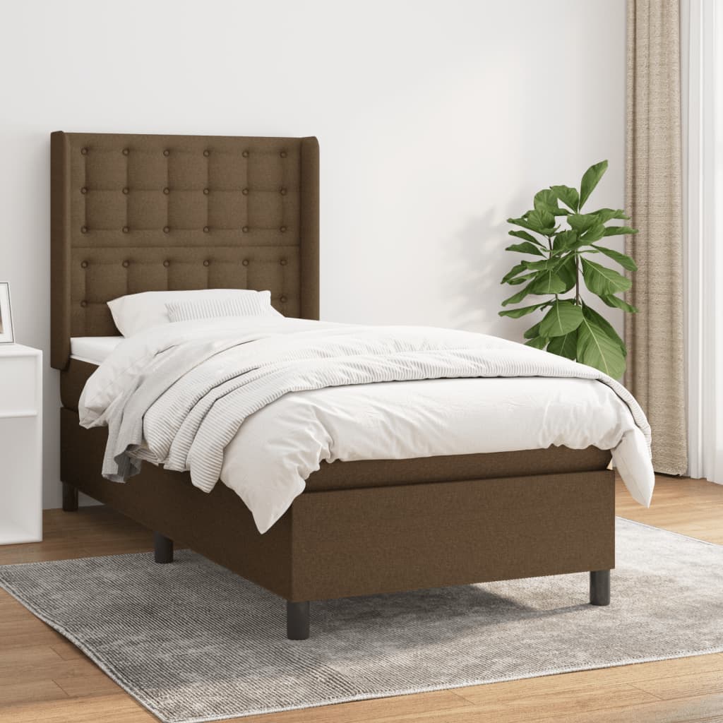 Boxspring met matras stof donkerbruin 90x190 cm – afbeelding 1