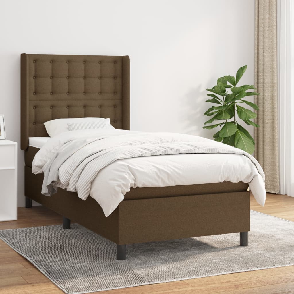 Boxspring met matras stof donkerbruin 90x200 cm – afbeelding 1