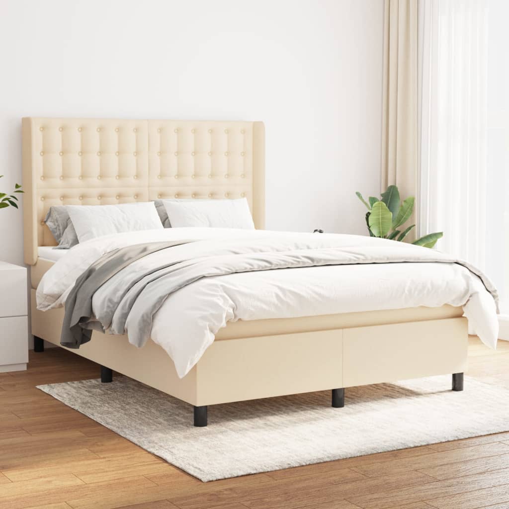Boxspring met matras stof crèmekleurig 140x190 cm – afbeelding 1