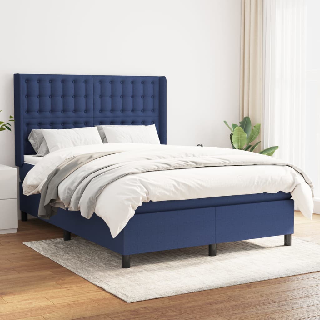Boxspring met matras stof blauw 140x190 cm – afbeelding 1