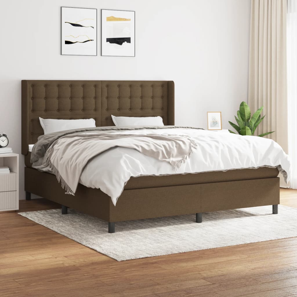 Boxspring met matras stof donkerbruin 160x200 cm – afbeelding 1