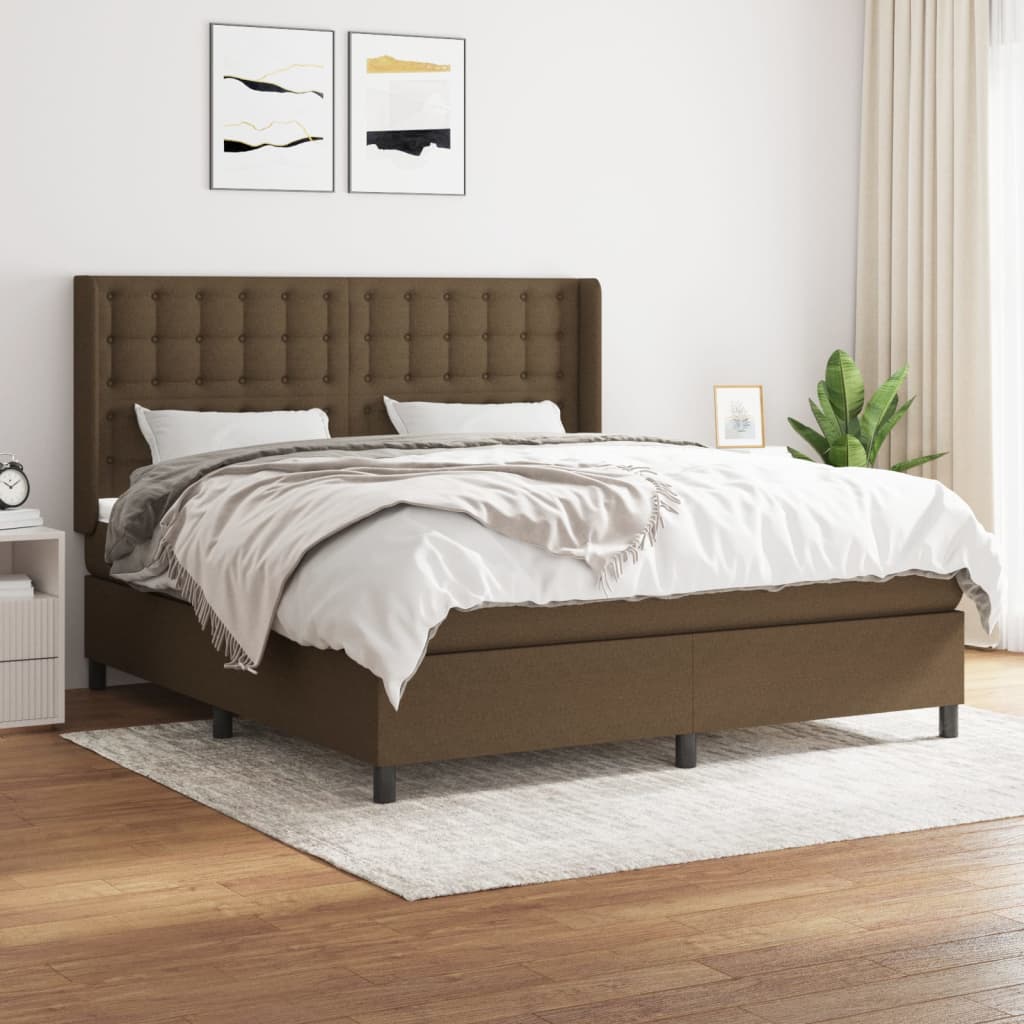 Boxspring met matras stof donkerbruin 180x200 cm – afbeelding 1