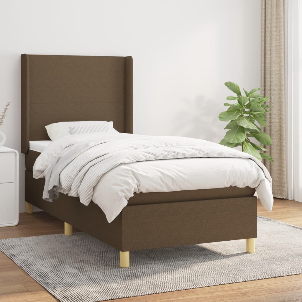 Boxspring met matras stof donkerbruin 90x190 cm – afbeelding 1