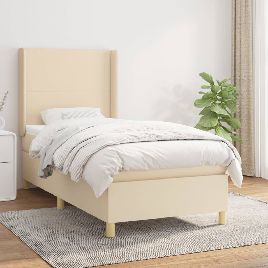 Boxspring met matras stof crèmekleurig 90x200 cm – afbeelding 1