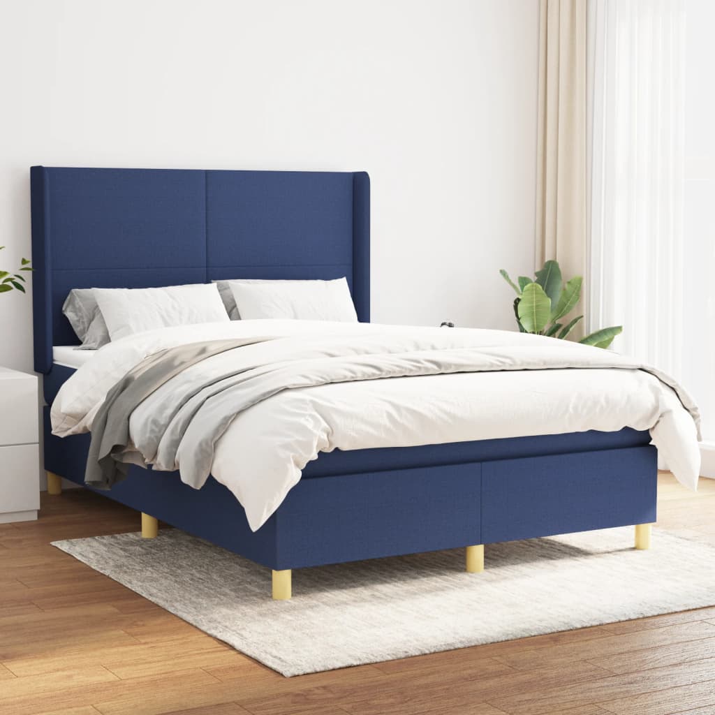 Boxspring met matras stof blauw 140x200 cm – afbeelding 1