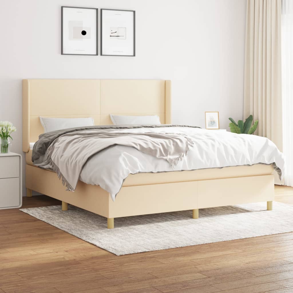 Boxspring met matras stof crèmekleurig 160x200 cm – afbeelding 1