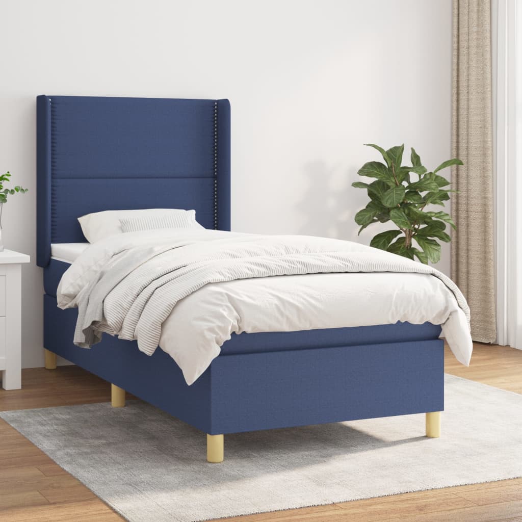 Boxspring met matras stof blauw 100x200 cm – afbeelding 1