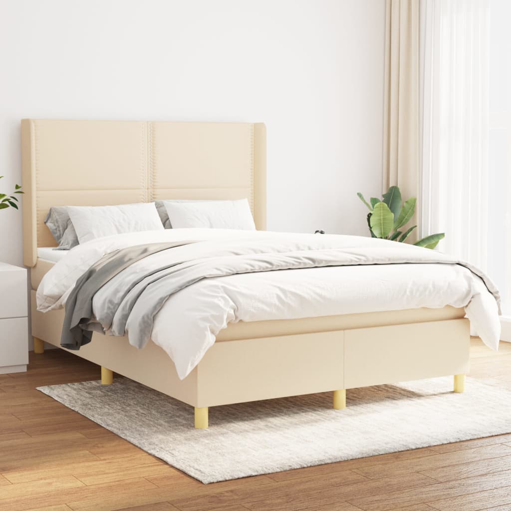 Boxspring met matras stof crèmekleurig 140x190 cm – afbeelding 1