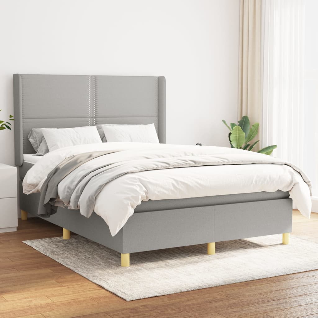 Boxspring met matras stof lichtgrijs 140x200 cm – afbeelding 1