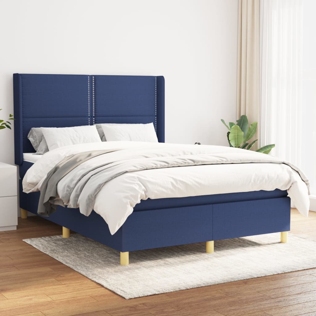 Boxspring met matras stof blauw 140x200 cm – afbeelding 1