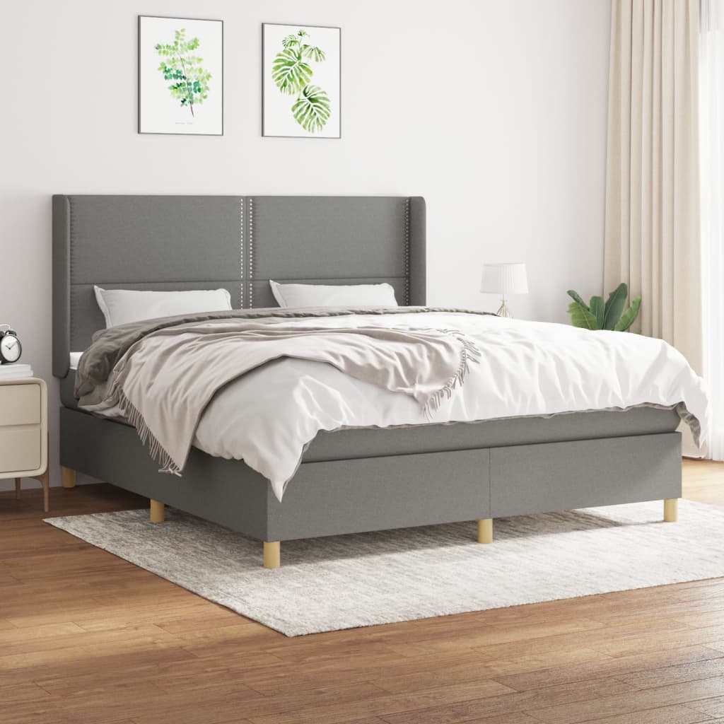 Boxspring met matras stof donkergrijs 180x200 cm – afbeelding 1