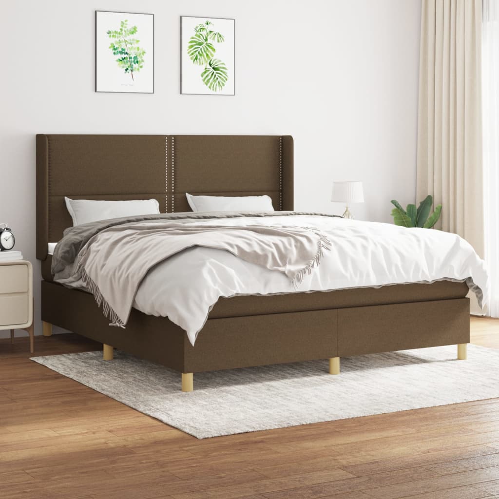 Boxspring met matras stof donkerbruin 180x200 cm – afbeelding 1