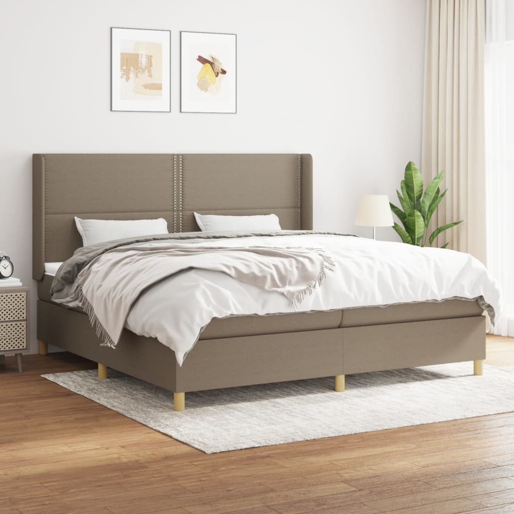 Boxspring met matras stof taupe 200x200 cm – afbeelding 1