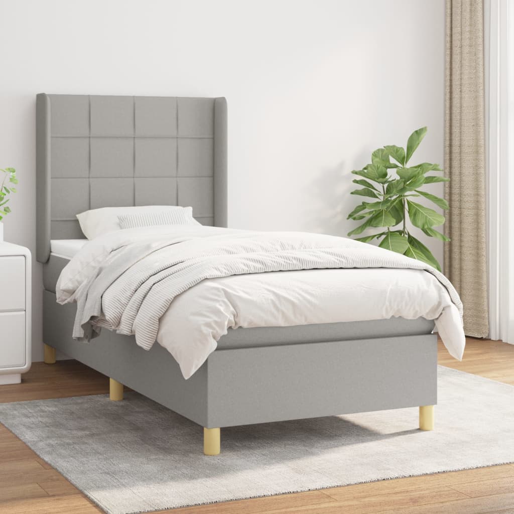 Boxspring met matras stof lichtgrijs 80x200 cm – afbeelding 1